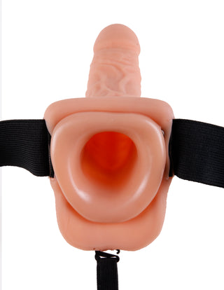 9 Inch Vibrating Hollow Strap-on With Balls - Flesh